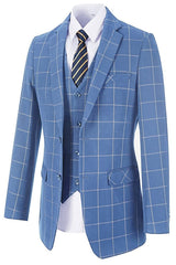 Light Blue Three Piece Notched Lapel Business Suit for Men