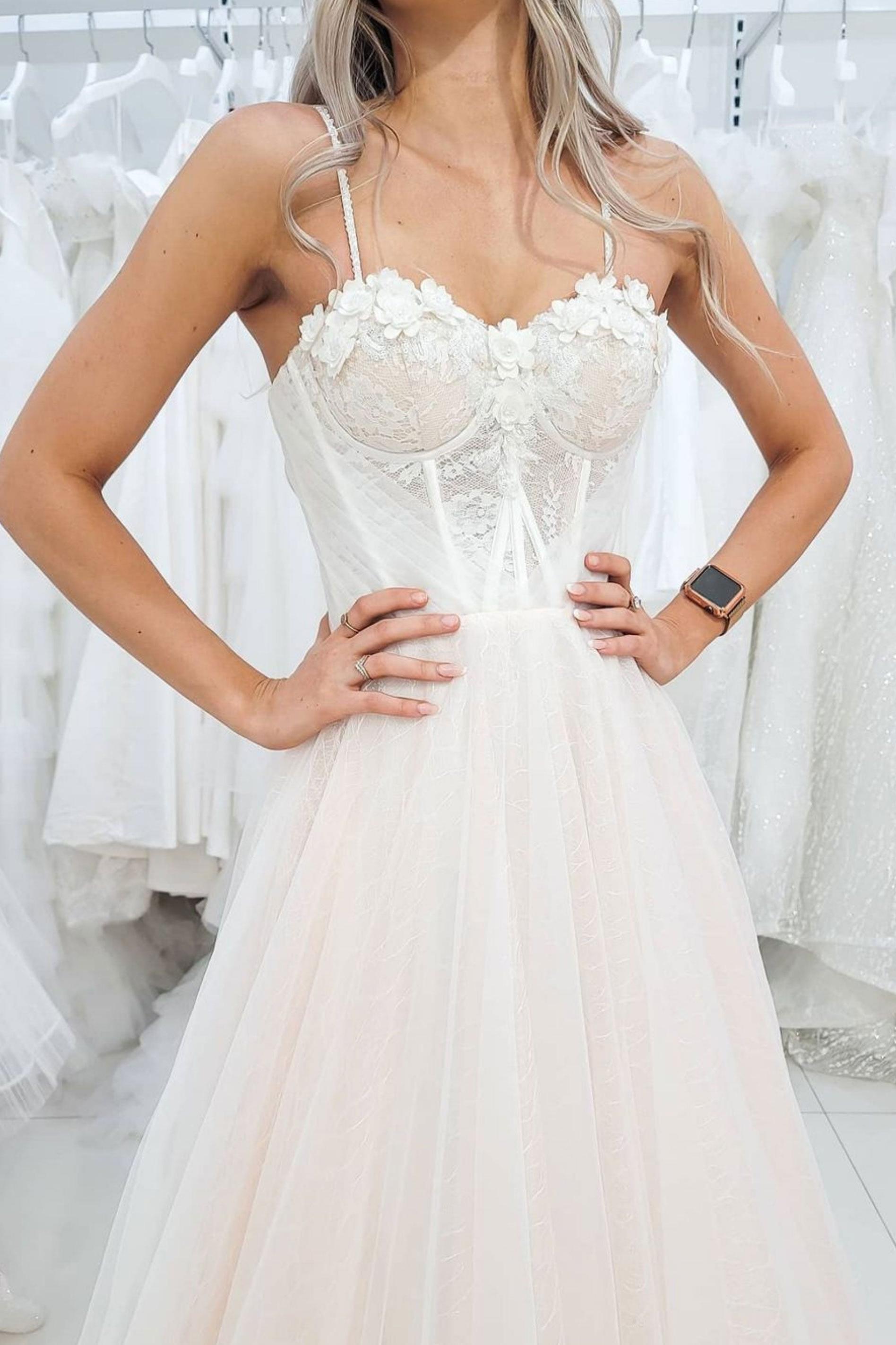 Light Champagne Prom Dress Tulle Lace Long Formal Evening Dress