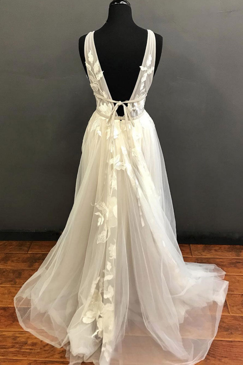 Light Champagne Prom Dress Tulle Lace Long Formal Evening Dress