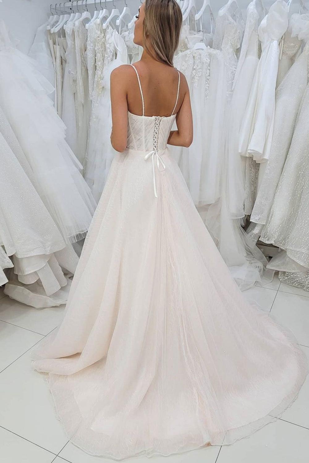 Light Champagne Prom Dress Tulle Lace Long Formal Evening Dress