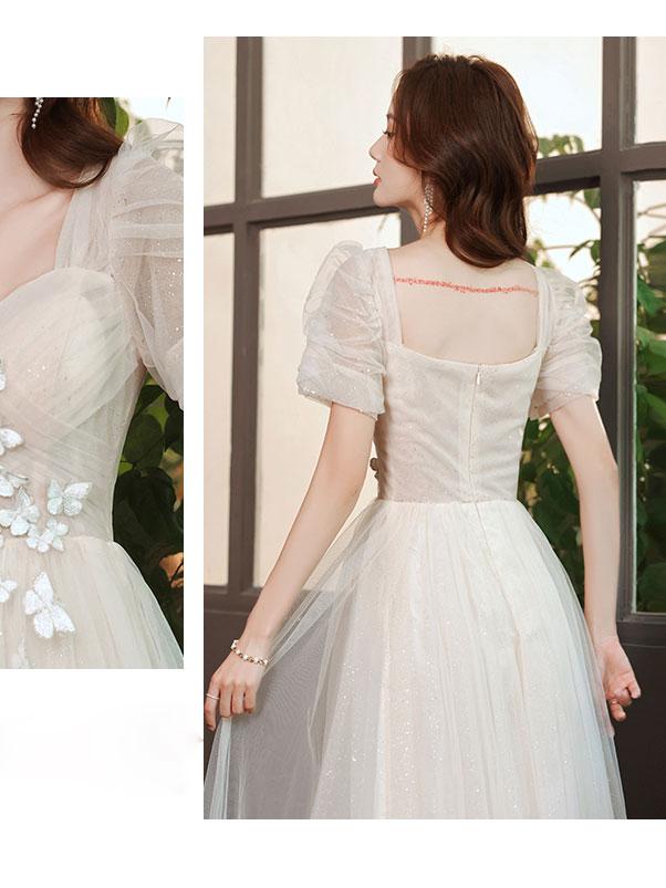 Light Champagne Prom Dress Tulle Lace Long Formal Gown Evening Dress