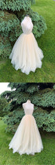 Light Champagne Prom Dress Tulle Long Formal Evening Dress