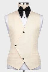 Light Champagne Three Piece Wedding Suit with Black Notched Lapel