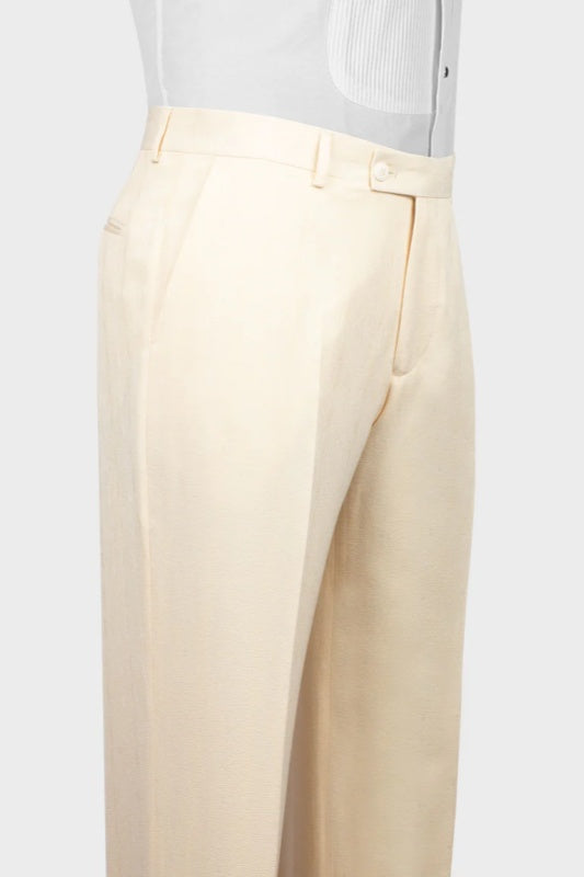 Light Champagne Three Piece Wedding Suit with Black Notched Lapel