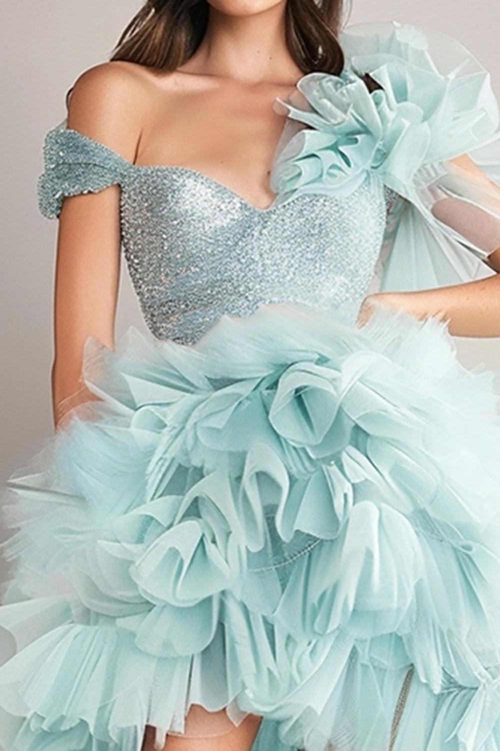 Light Green High-Low Organza Short Homecoming Dress