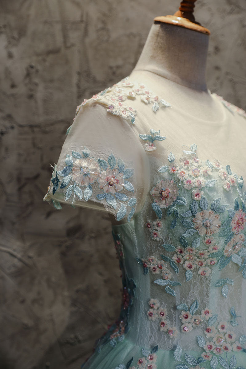 Light Green Prom Dress Tulle Lace Long Sweet 16 Dress Evening Dress