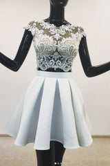 Light Homecoming Dress Blue Two Piece Lace Short Party Cocktail Dress