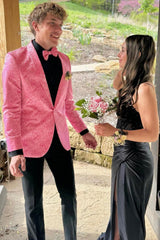 Light Pink 2-Piece Jacquard Shawl Lapel Men's Prom Suit Blazer Pants