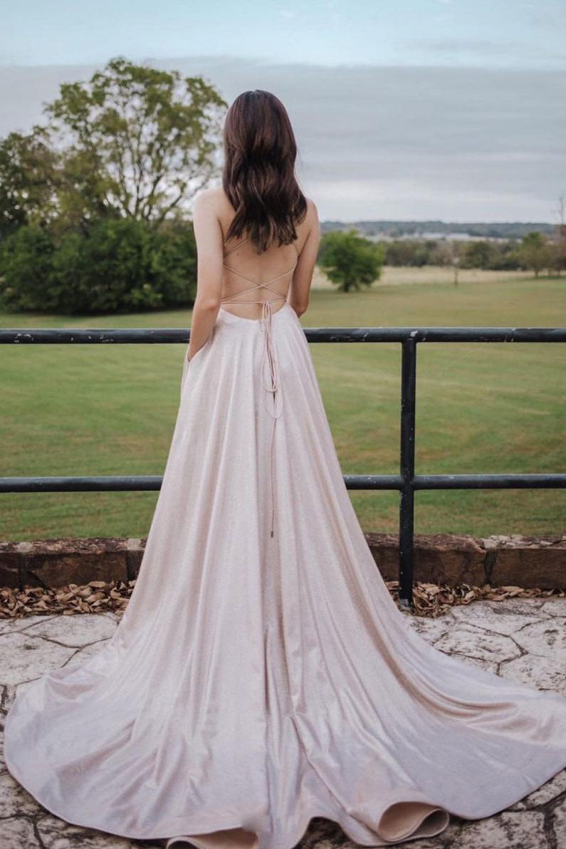 Light Pink Prom Dress A Line Satin Long Evening Dress