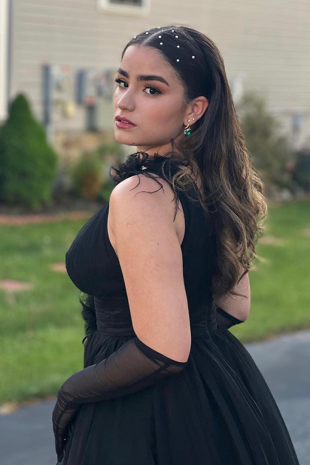 Light Pink Prom Dress V Neck Backless Tulle Long Evening Dress