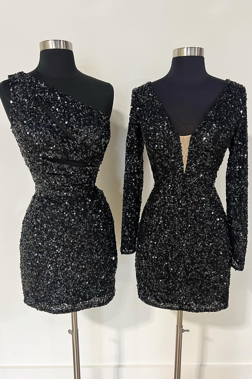 Light Purple Homecoming Dresses Sequin Tight Short Cocktail Dresses With Long Sleeves