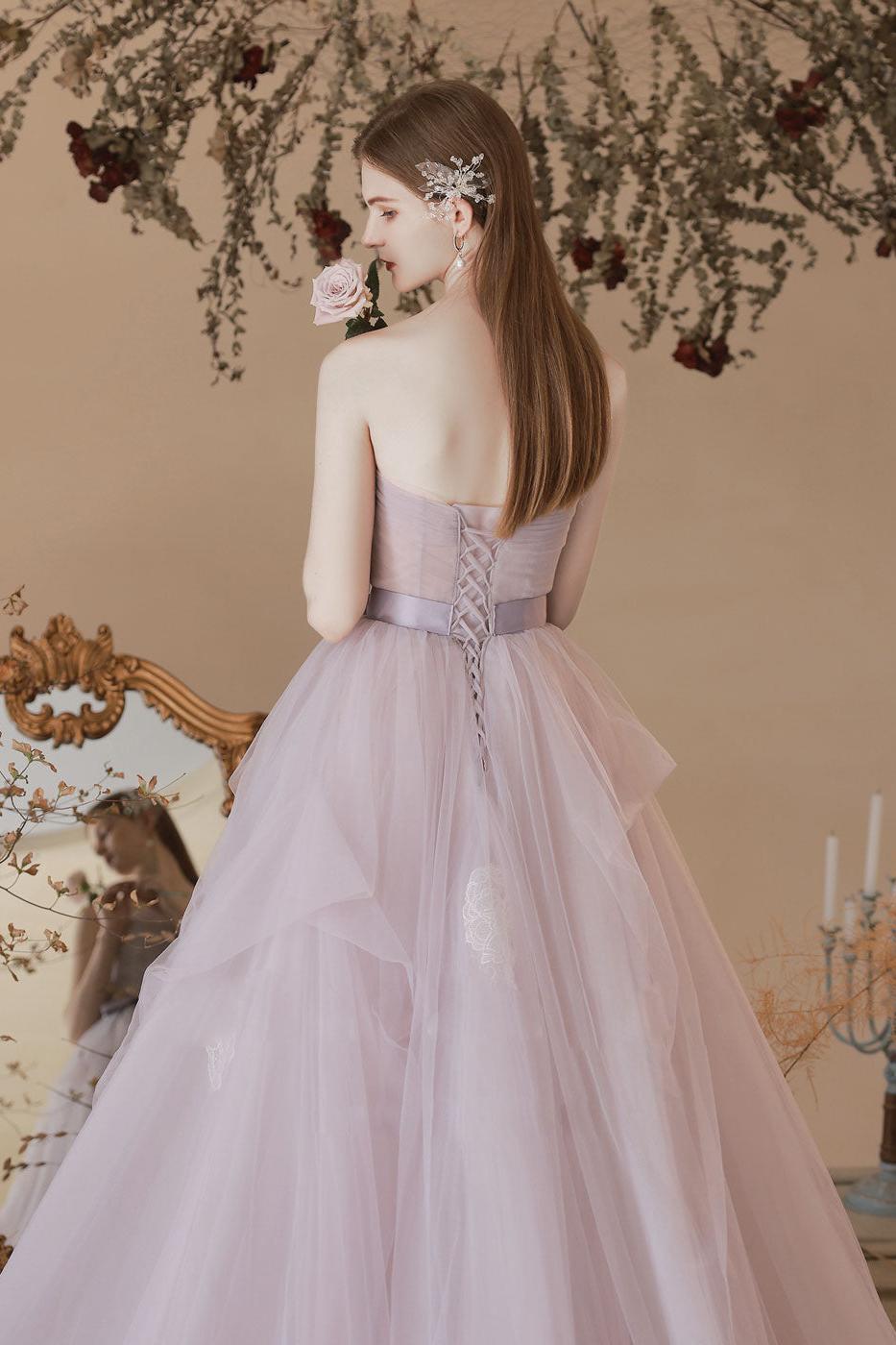 Light Purple Prom Dress Tulle Lace Long Formal Evening Dress