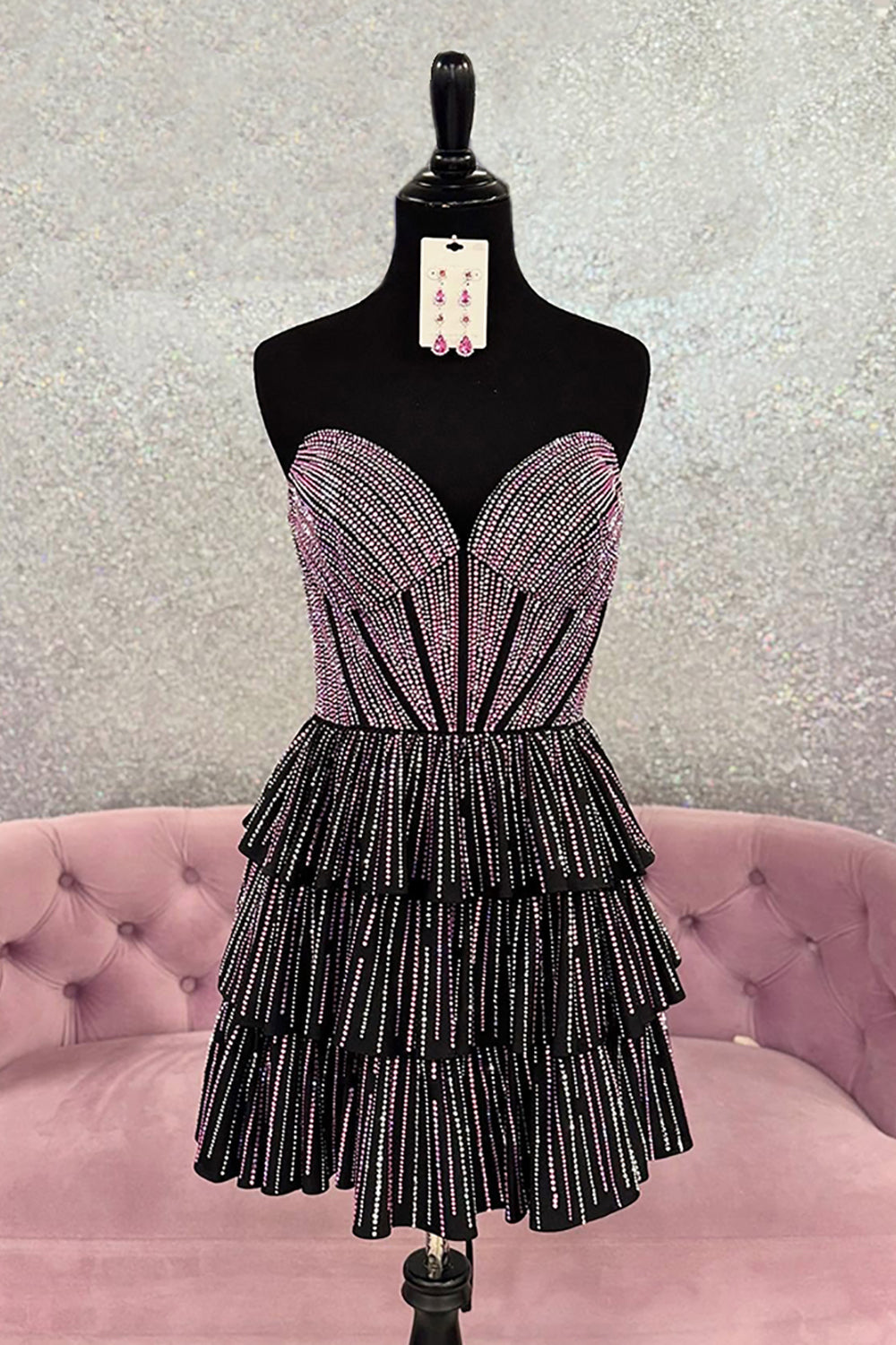 Lilac A Line Homecoming Dresses Corset Strapless Tiered Short Cocktail Dresses