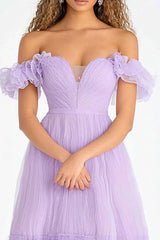 Lilac A Line Off The Shoulder Tulle Long Formal Dress