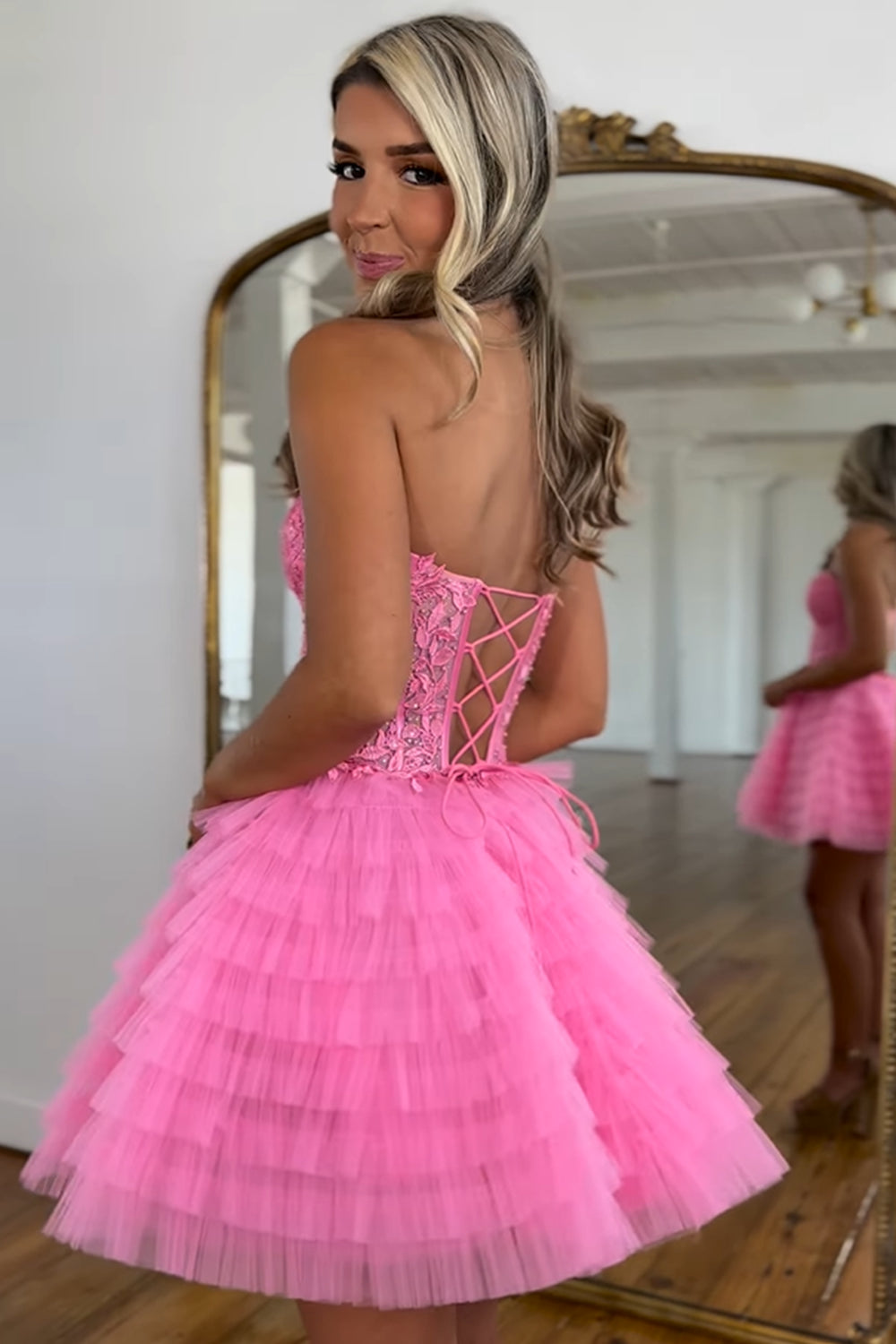 Lilac Homecoming Dresses A Line Sweetheart Tiered Short Cocktail Dresses With Appliques