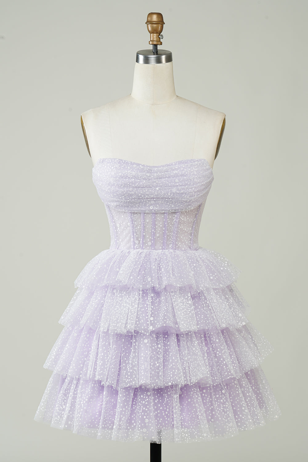 Lilac Homecoming Dresses Corset A-Line Short Tulle Tiered Cocktail Dresses
