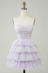 Lilac Homecoming Dresses Corset A-Line Short Tulle Tiered Cocktail Dresses