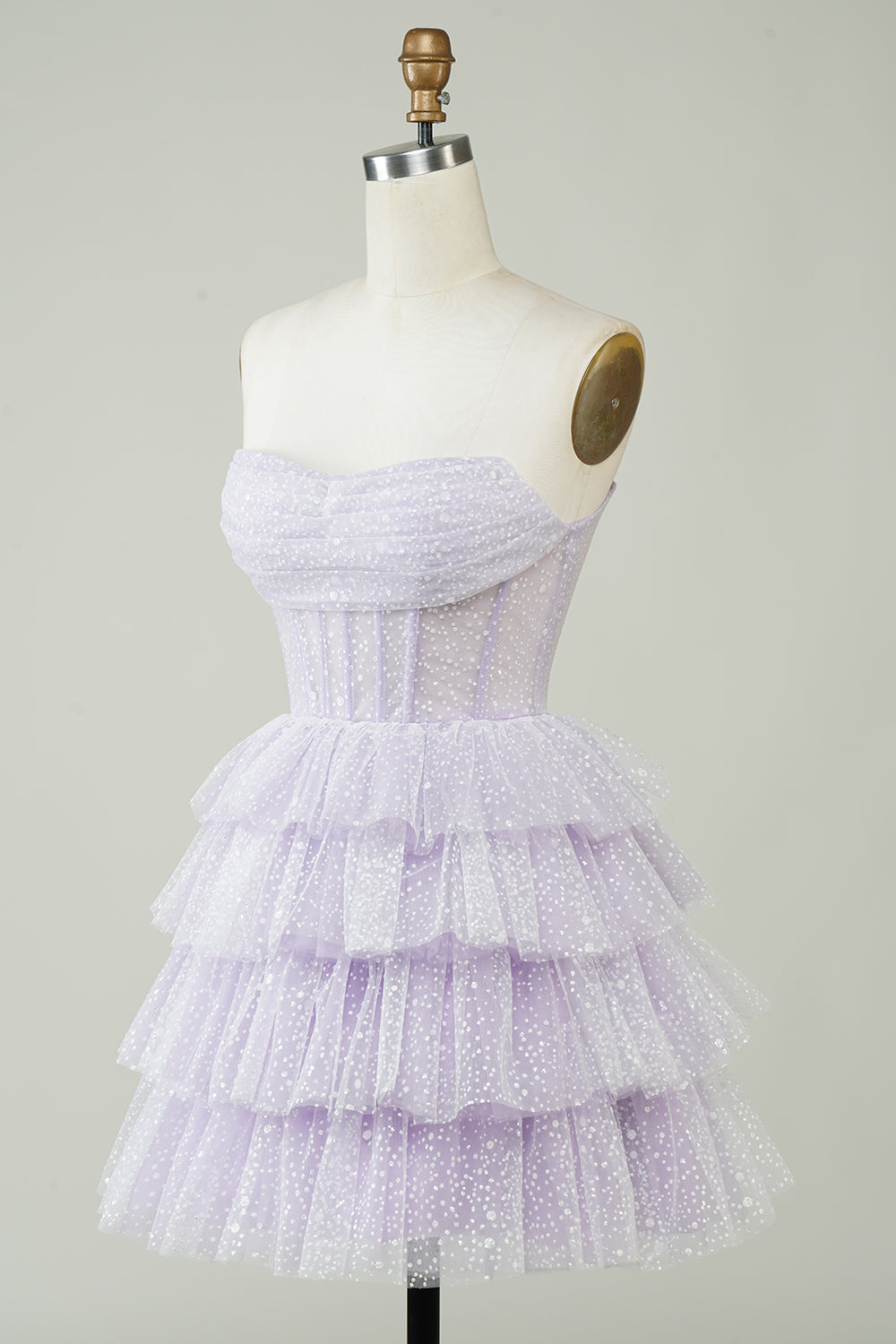 Lilac Homecoming Dresses Corset A-Line Short Tulle Tiered Cocktail Dresses