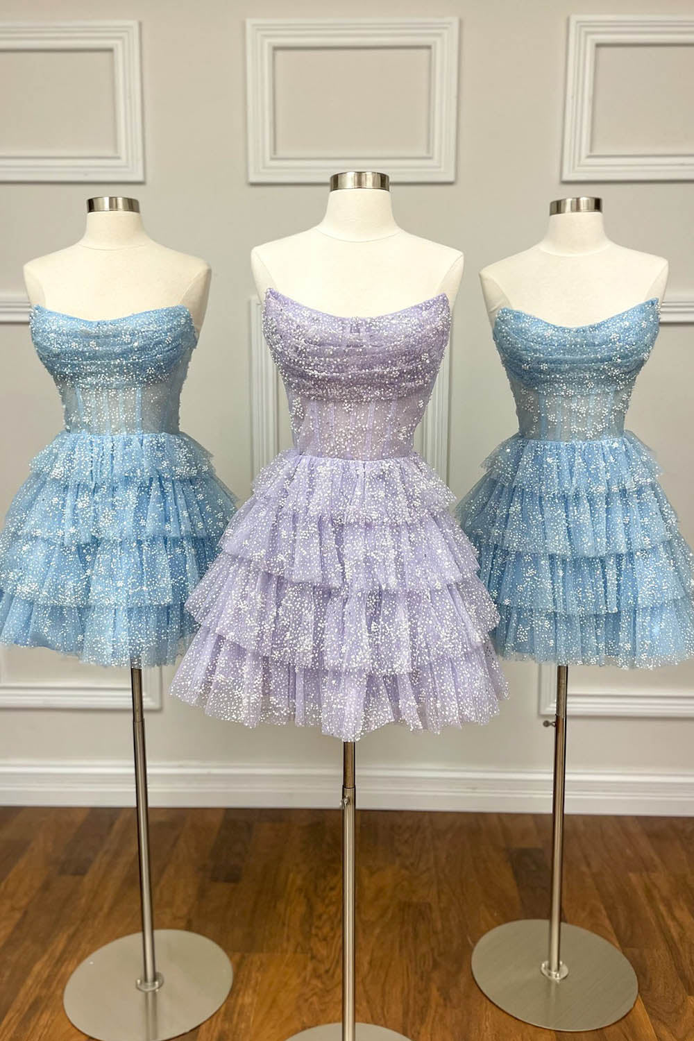 Lilac Homecoming Dresses Corset A-Line Short Tulle Tiered Cocktail Dresses