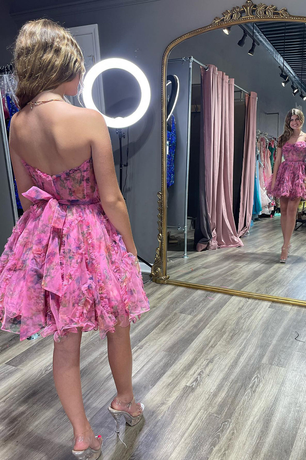 Lilac Homecoming Dresses Corset Sweetheart Floral A-Line Short Cocktail Dresses with Ruffles