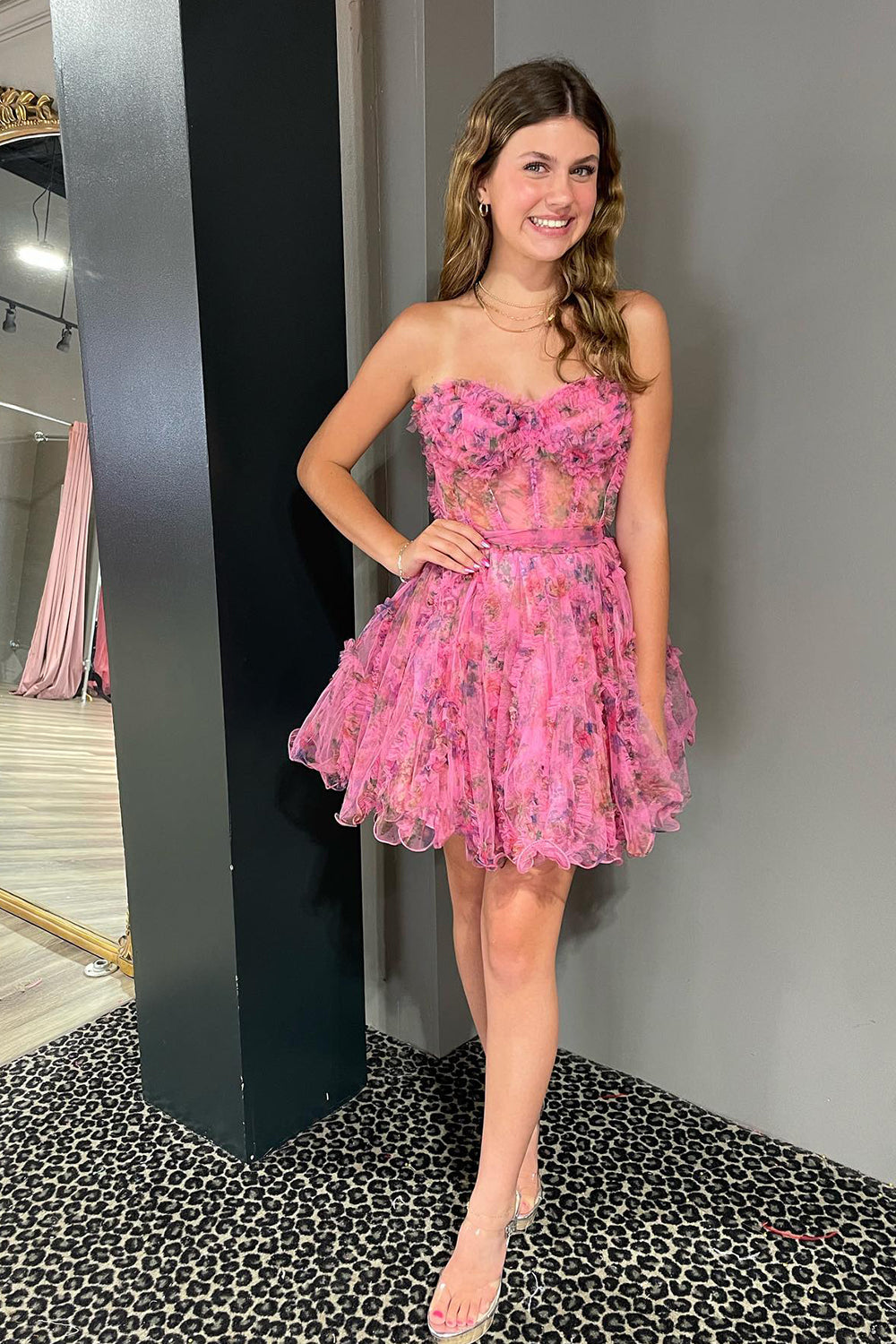 Lilac Homecoming Dresses Corset Sweetheart Floral A-Line Short Cocktail Dresses with Ruffles