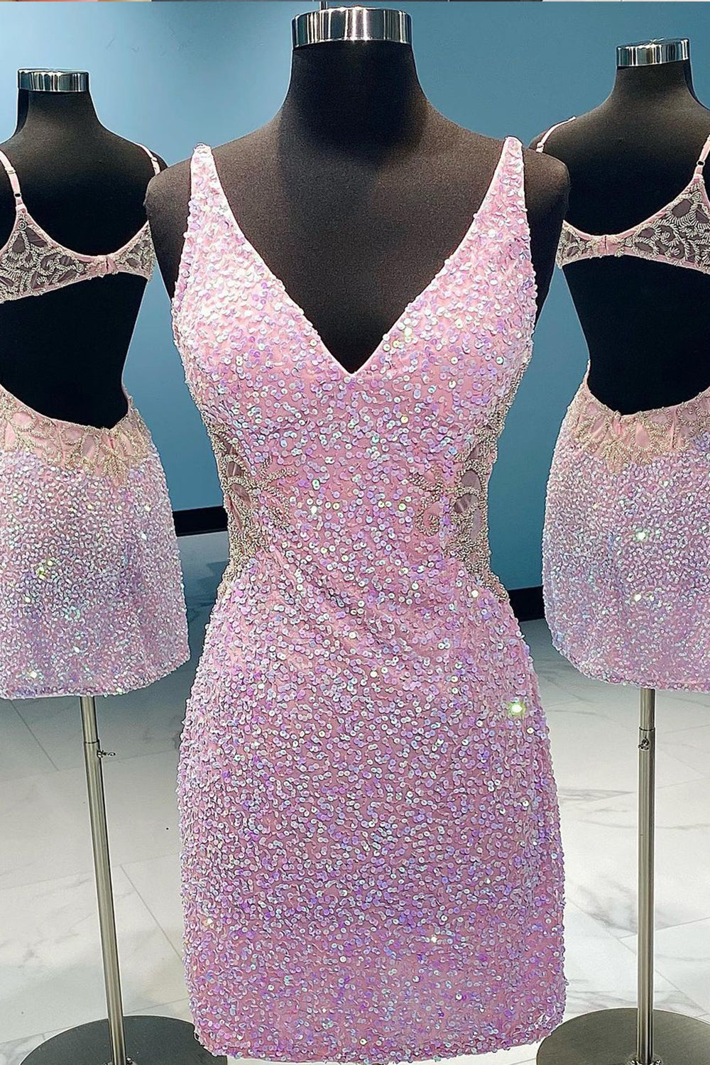 Lilac Homecoming Dresses Sequin Cocktail Dresses with Open Back