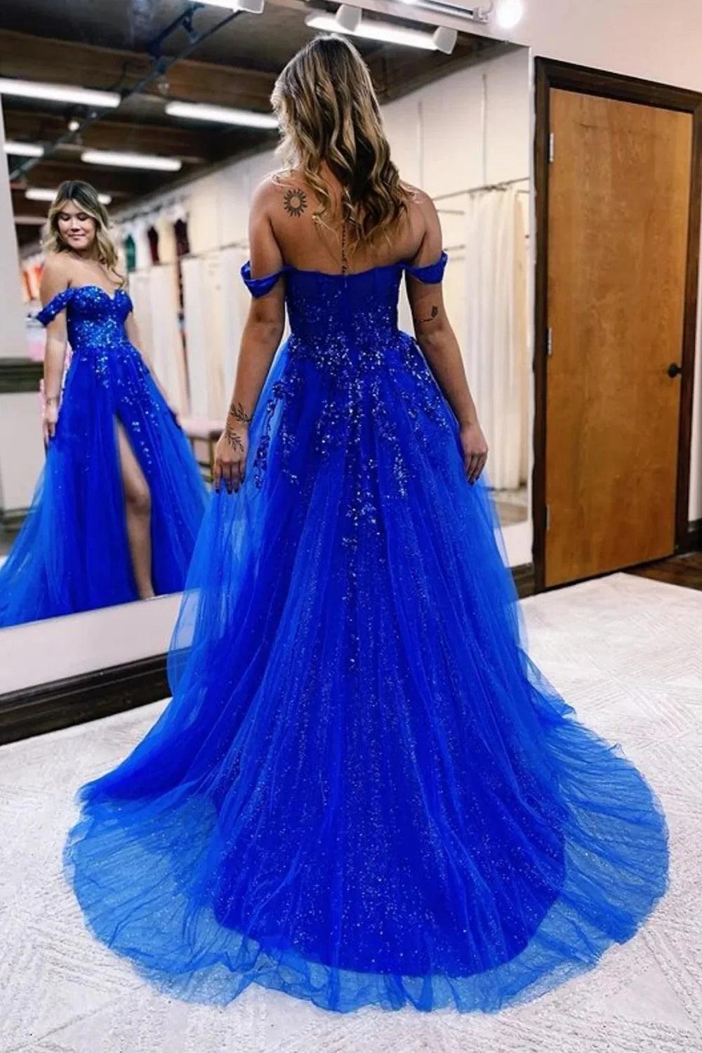 Lilac Prom Dress Sequined Corset A Line Long Evening Dress with Slit