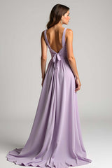 Lilac Ruched A Line Long Formal Dress