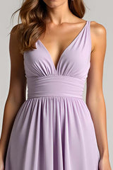 Lilac Ruched A Line Long Formal Dress