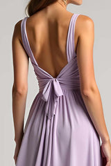 Lilac Ruched A Line Long Formal Dress