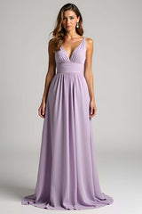 Lilac Ruched A Line Long Formal Dress