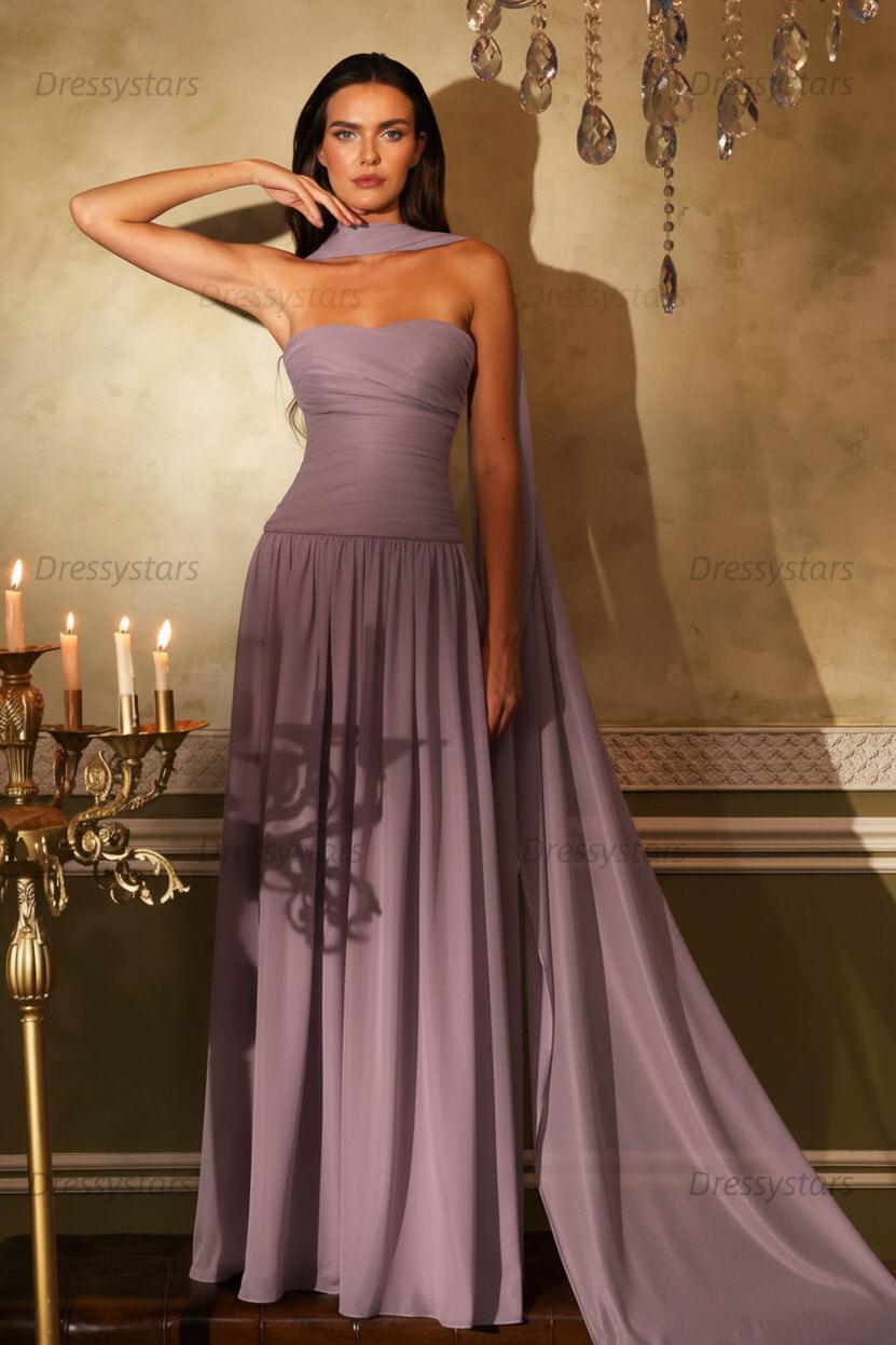 Orange A Line Prom Dress Sleeveless Strapless Formal Dress