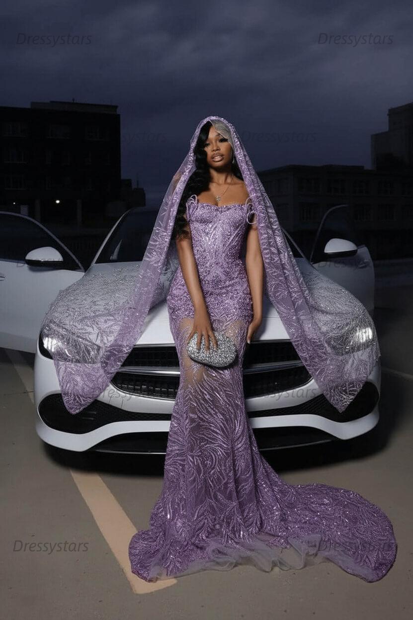 Strapless Silver Prom Dress Sequined Tulle Mermaid Formal Evening Dress