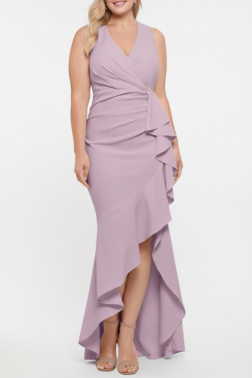 V-Neck Sleeveless Plus Size Floor-Length Sheath/Column Mother of the Bride Dresses with Ruffles