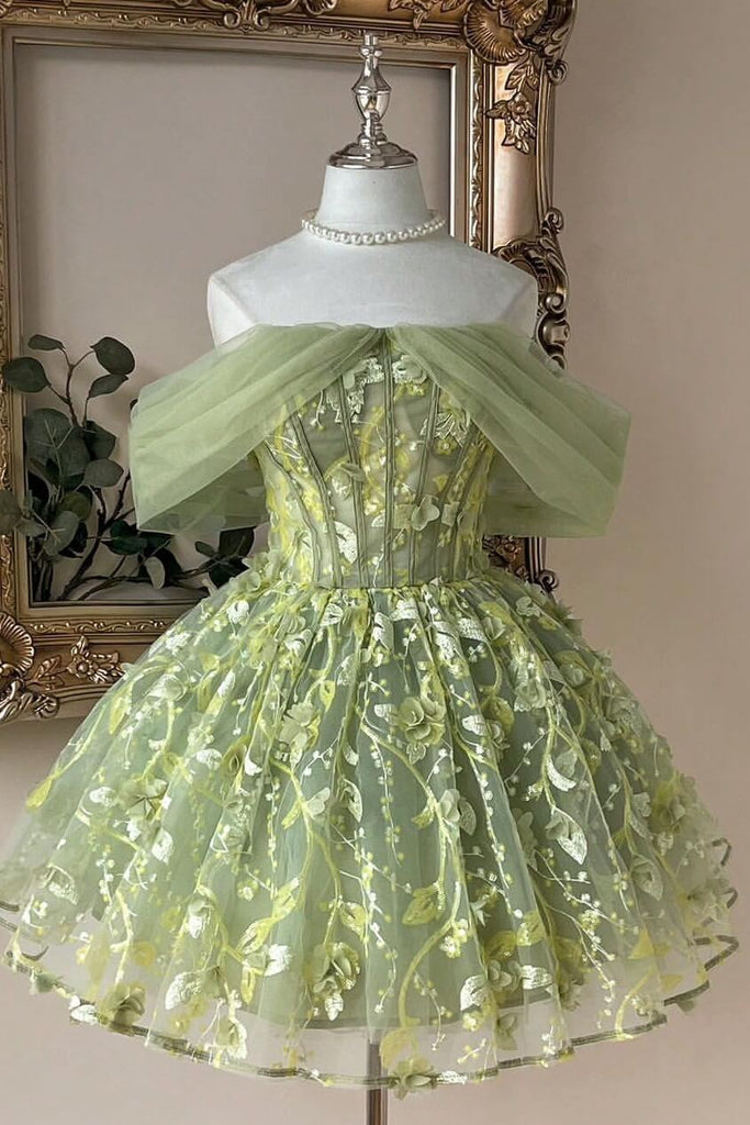green corset hoco dress Lime Off-Shoulder Homecoming with Floral Vine Embroidery Polyester Bodycon Short/Mini Strapless FEST24 Size:15W Evening Prom Off-Shoulder Short