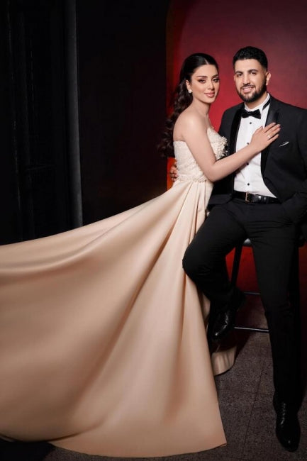 Long Mermaid Wedding Dress Strapless Sequined Bridal Gown With Pearls