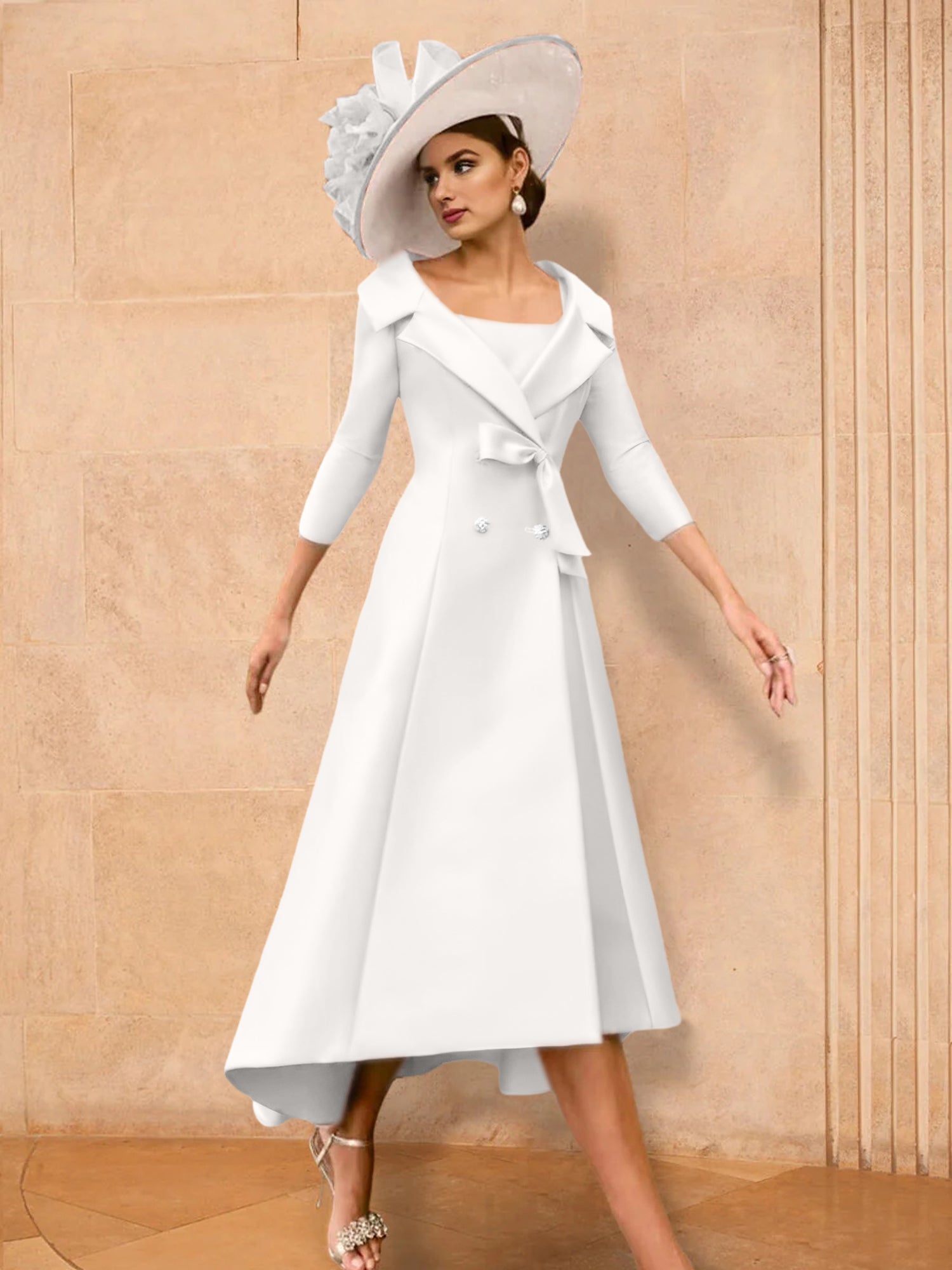 Long-Sleeve A-Line Princess Gown for the Mother of the Bride with Bowknot