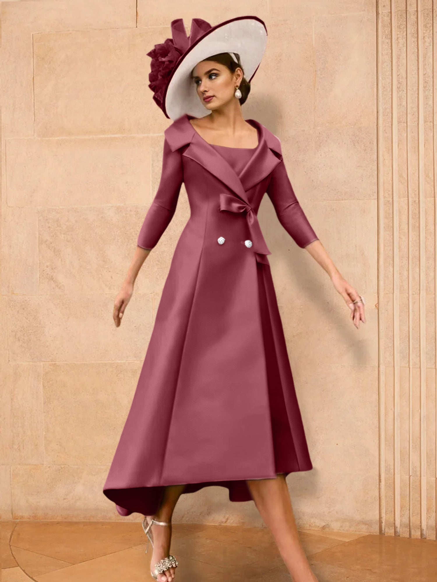 Long-Sleeve A-Line Princess Gown for the Mother of the Bride with Bowknot