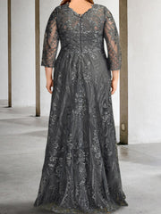 Long-Sleeve A-Line Princess Mother of the Bride Dress Featuring Applique