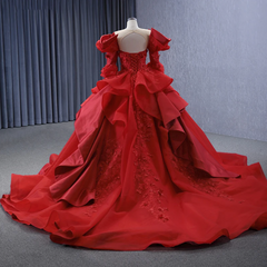 Long Sleeve Quinceanera Dress Red Crew Neck Ball Gown Sweet 16 Dress