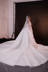 Long Sleeve Wedding Dress Beaded Rhinestones Bridal Gown with Detachable Train