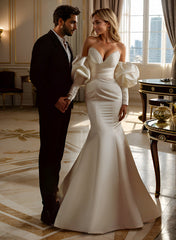 Long Sleeve Wedding Dress Satin Sweetheart Mermaid Bridal Gown