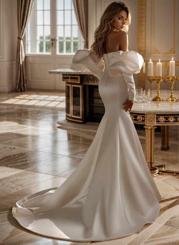 Long Sleeve Wedding Dress Satin Sweetheart Mermaid Bridal Gown