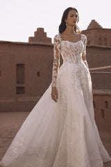 Long Sleeve Wedding Dress Tulle A Line Bridal Gown
