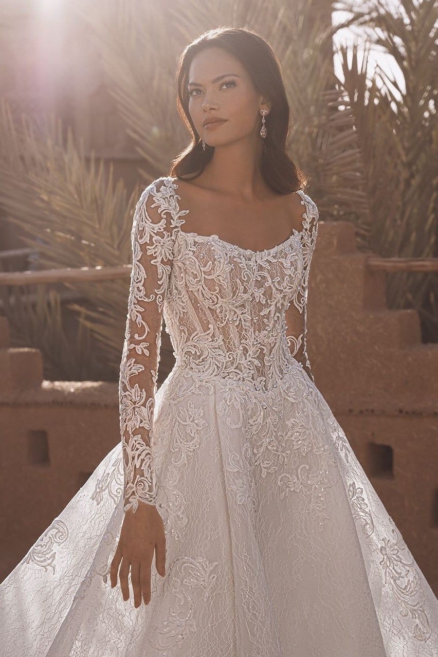 Long Sleeve Wedding Dress Tulle A Line Bridal Gown