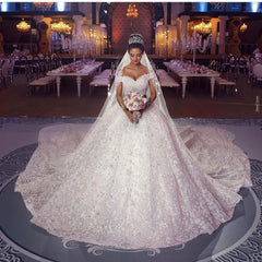 Long Sleeveless Princess Off the Shoulder Lace Wedding Dress