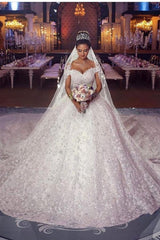 Long Sleeveless Princess Off the Shoulder Lace Wedding Dress
