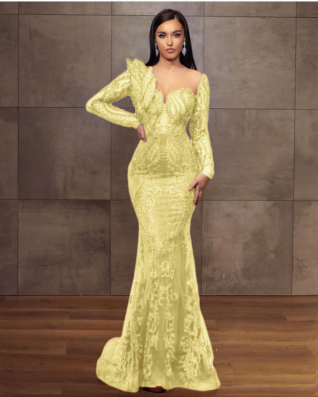 Long Sleeves Formal Dress Tulle Burgundy Lace Appliques Mermaid Evening Dress