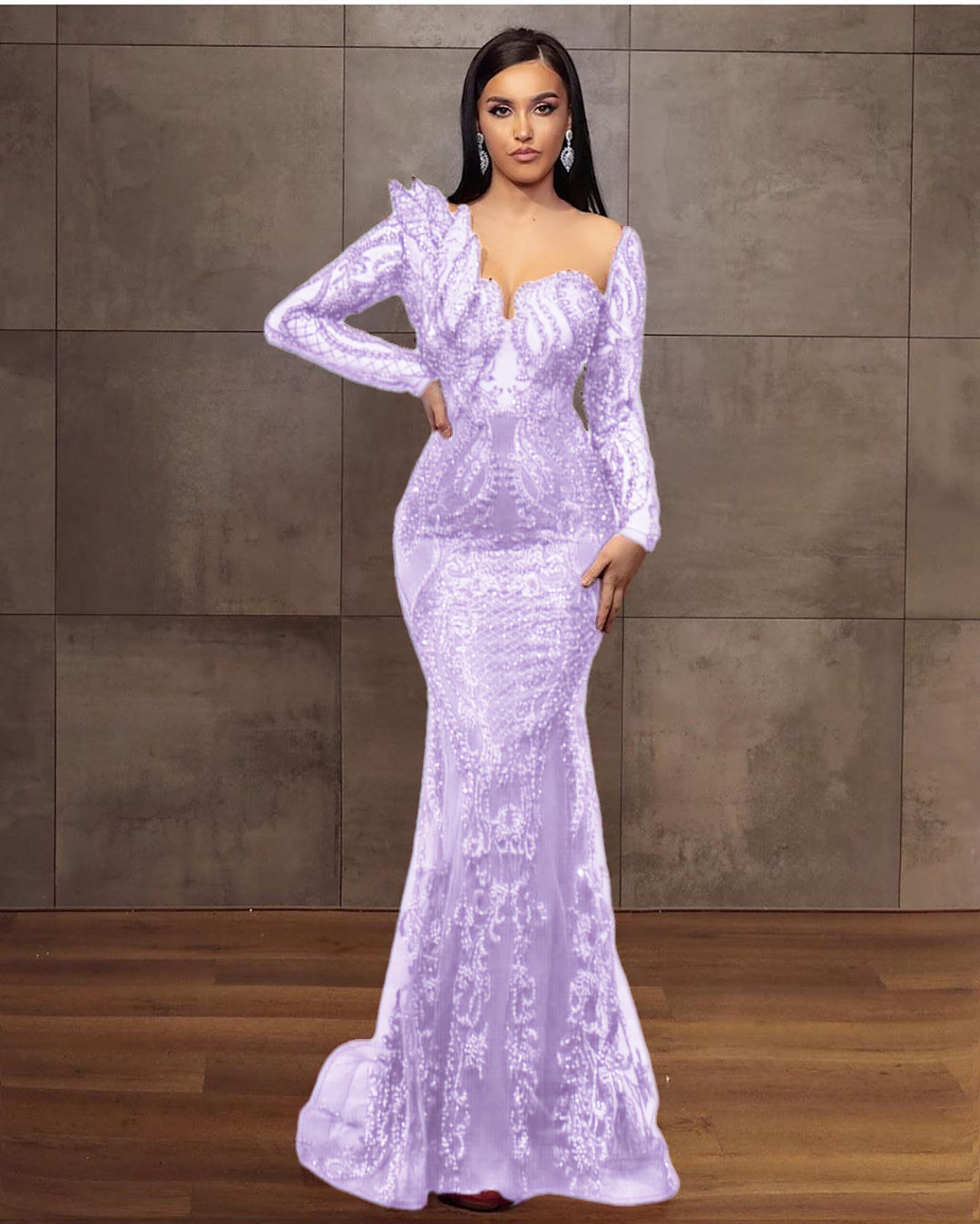 Long Sleeves Formal Dress Tulle Burgundy Lace Appliques Mermaid Evening Dress