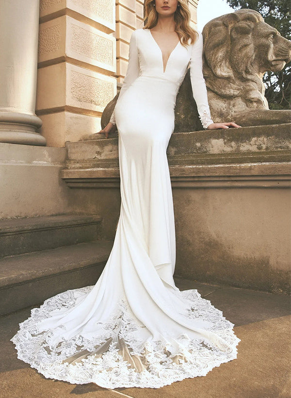 Long Sleeves Lace/Elastic Satin Wedding Dress Trumpet/Mermaid